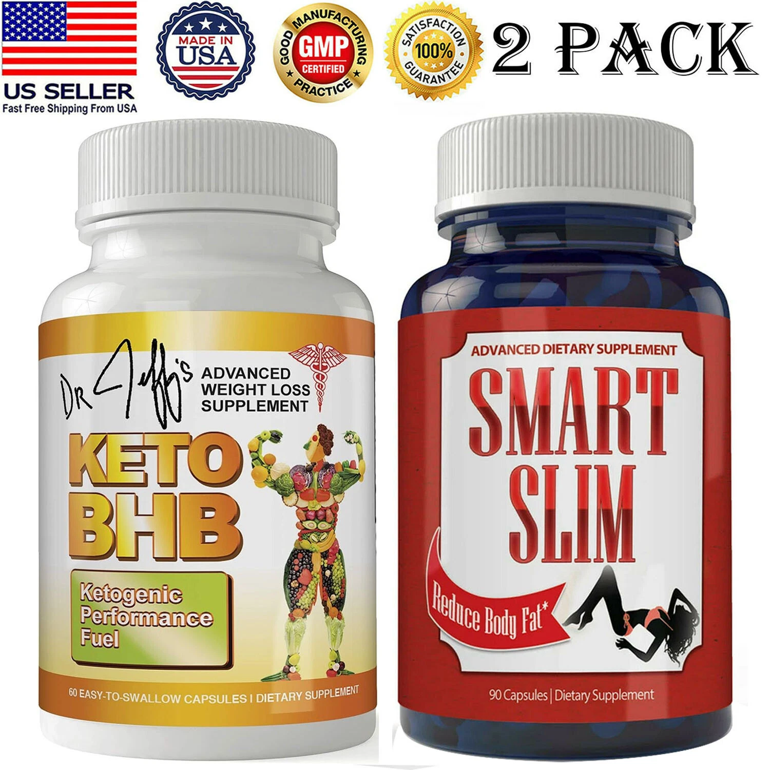 Keto BHB Supplements & Smart Slim Fat Burner Weight Loss Dietary Capsules Combo