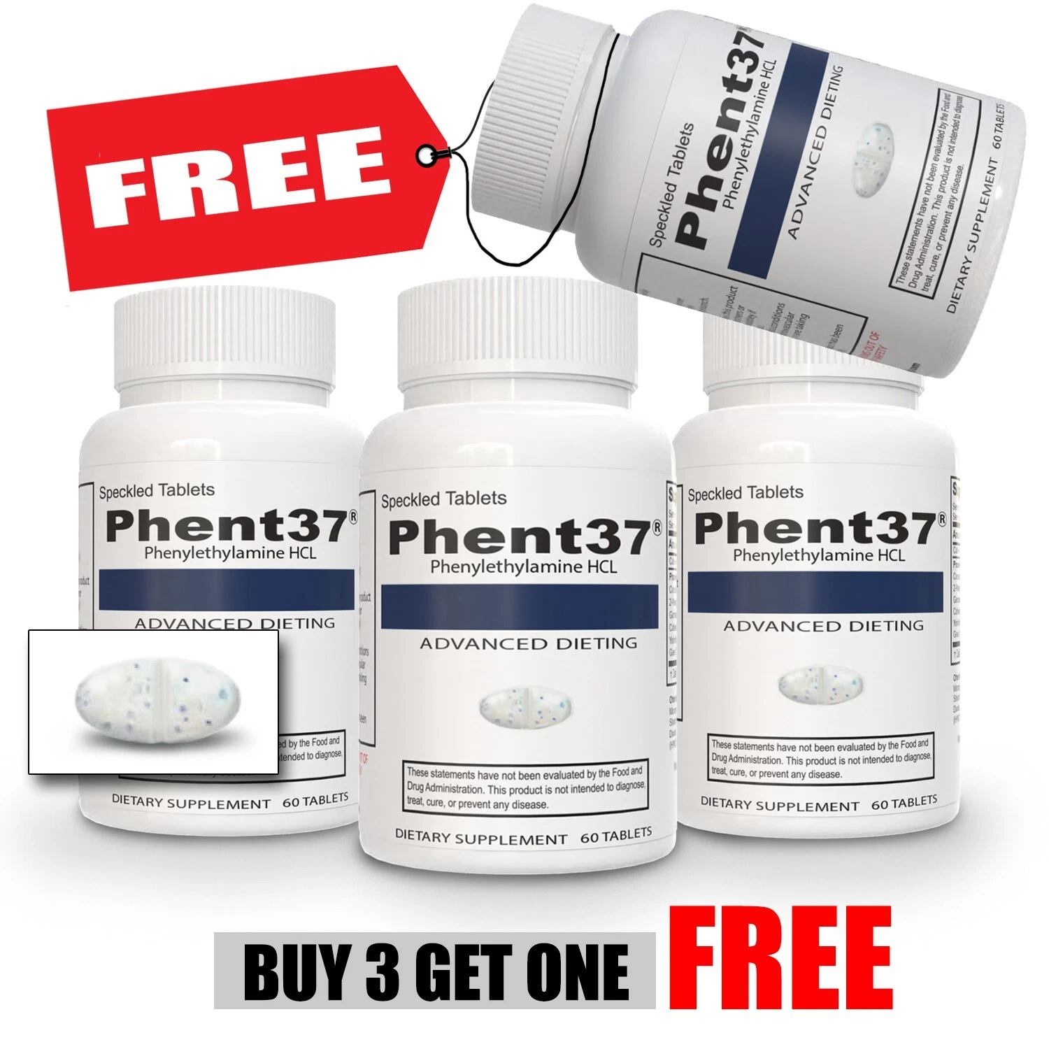 3 + 1 FREE (4 total Bottles - Phent37 - Appetite Suppressant Fat Burner Diet