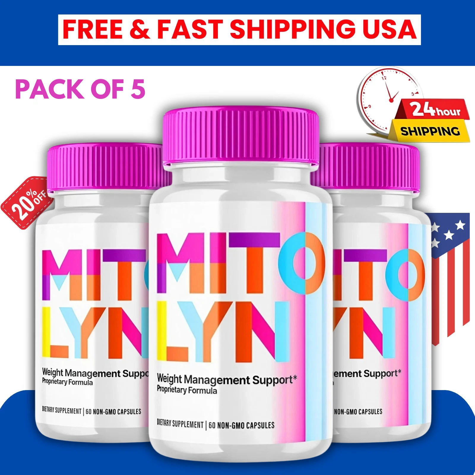 (5 Pack) Mitolyn Advanced Weight Loss Support Mito Lyn Maximum Strength 300ct