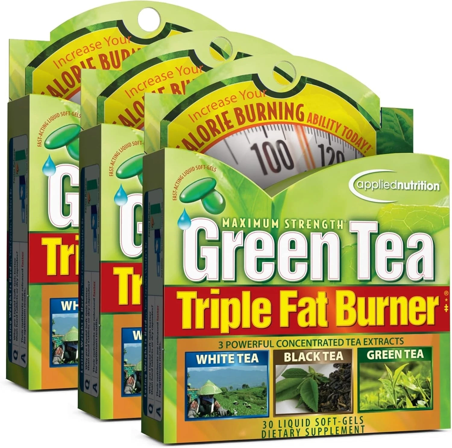 Applied Nutrition Green Tea Triple Fat Burner, 30 Liquid Soft-Gels (Pack Of 3)