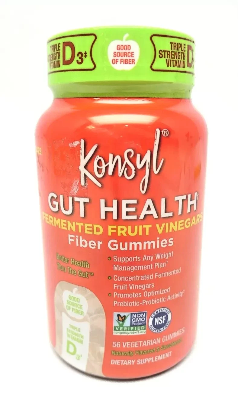 Konsyl Gut Health Fermented Fruit Vinegars Fiber Gummies 56ct EXP:06/25 Non-GMO