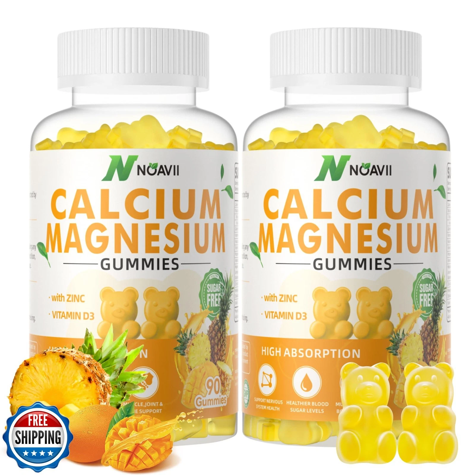 Calcium Magnesium Zinc Gummies with Vitamin D3, ashwagandha Supplement - High