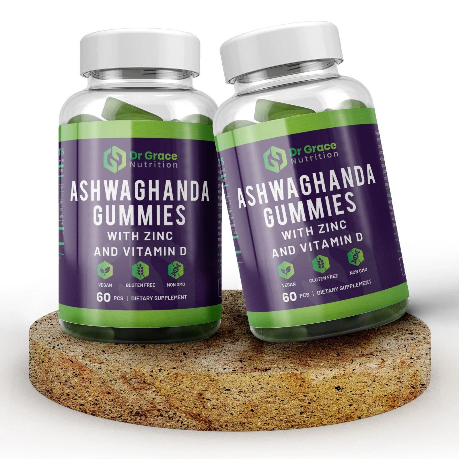(2-PACK) Ashwagandha Gummies Zinc & Vitamin D Health Support Supplement Energy