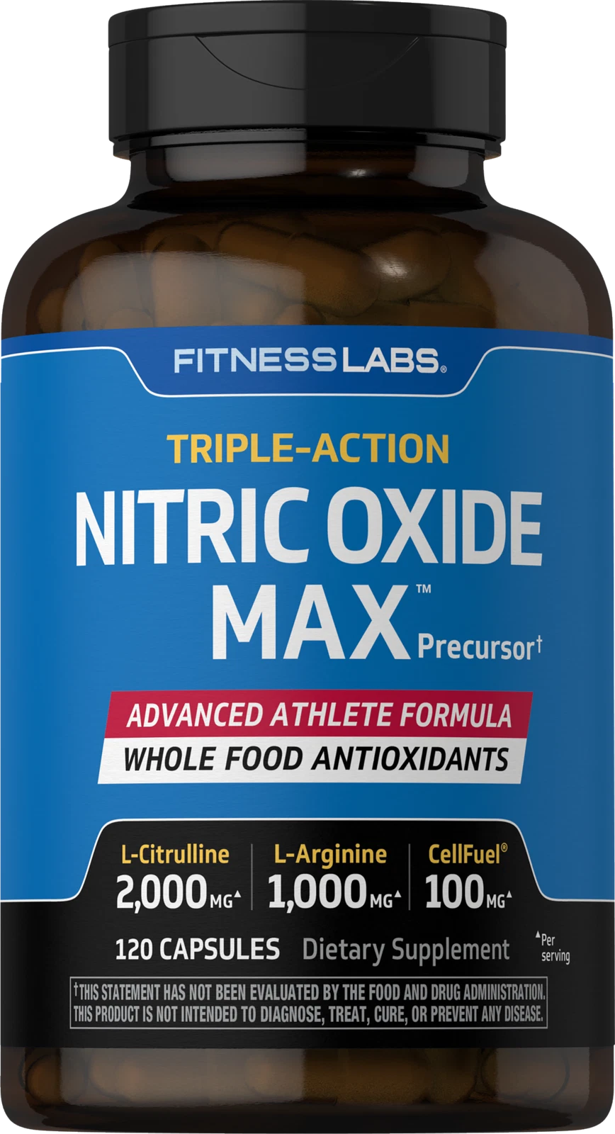 Nitric Oxide Supplement | 3000mg | 120 Capsules | Non-GMO | By Fitness Labs