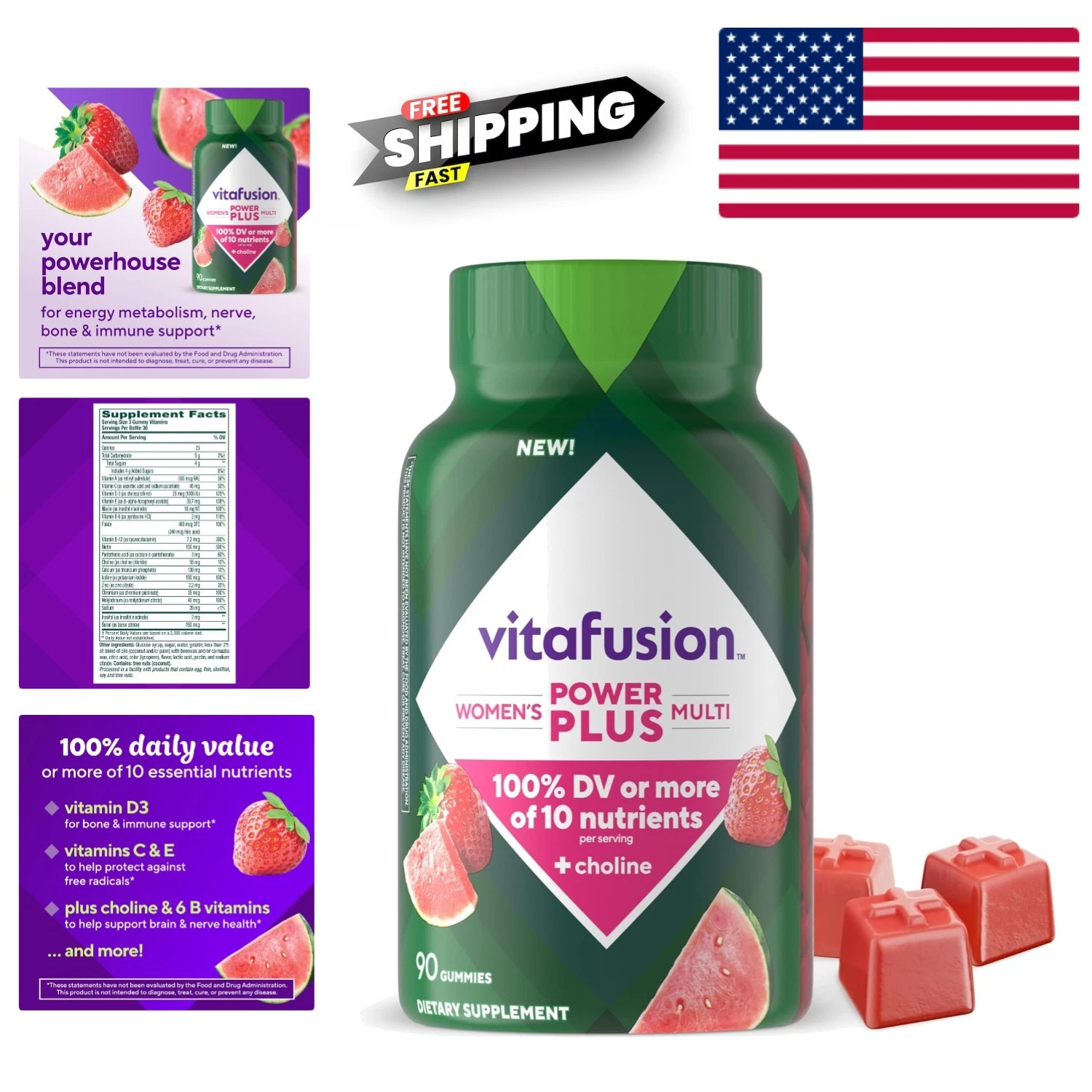 Strawberry & Watermelon Multivitamin Gummies - Power+ for Women, 90 Count