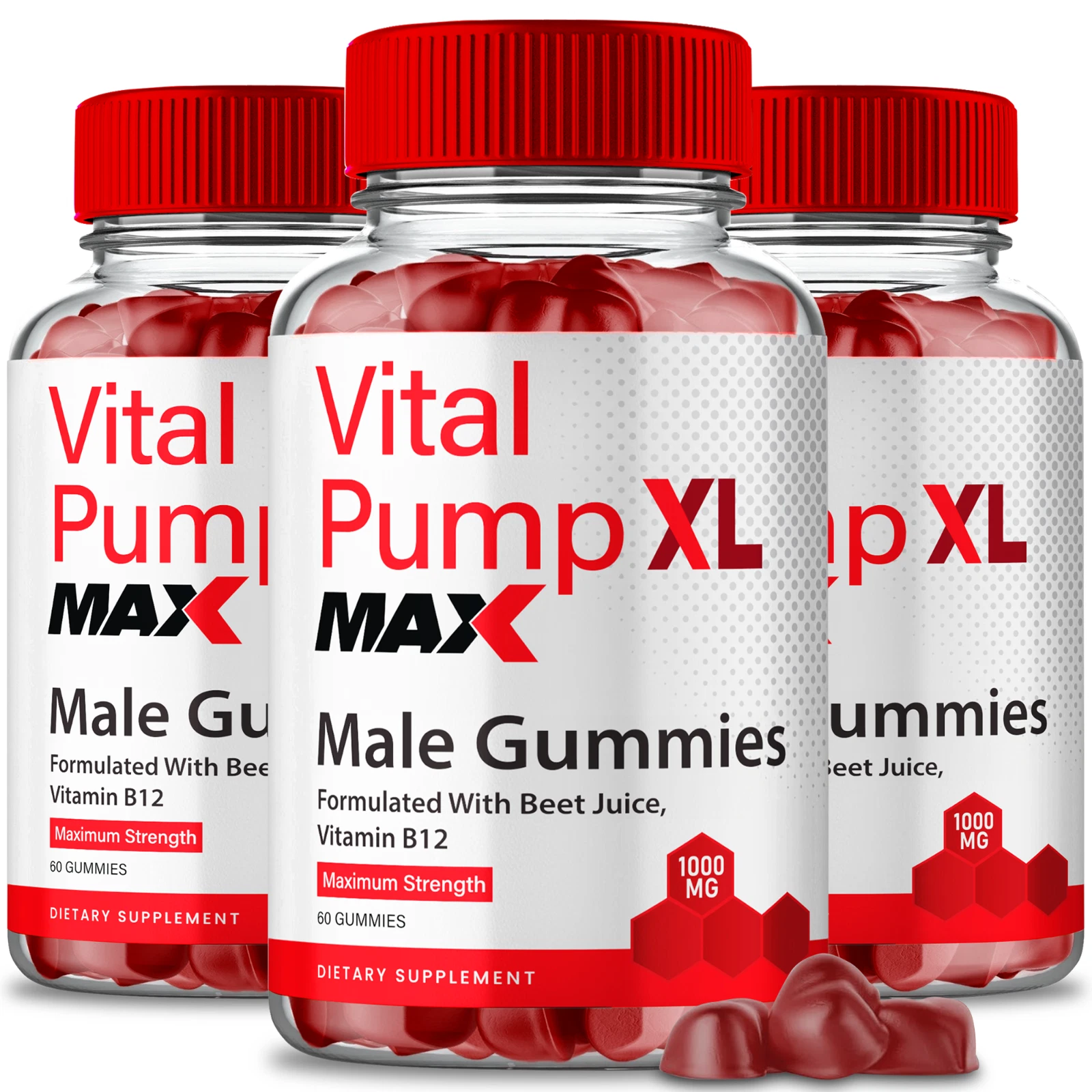 (3 Pack) Vital Pump XL Max Men Gummies, Male Support for Energy & Performance