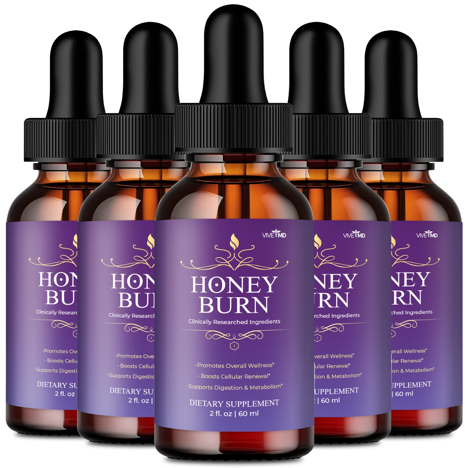 (5 Pack) Honey Burn Liquid Drops - Advanced Formula Weight Management Supplement