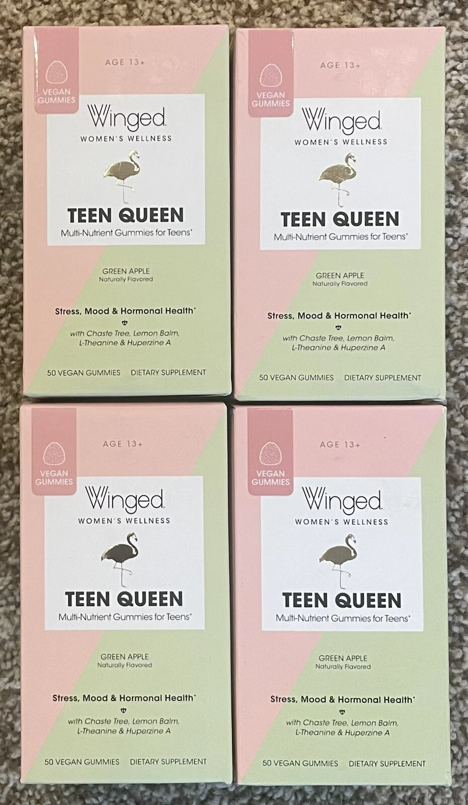 Lot 4 Vegan Gummies Teen Queen 200 Multivitamin Mood Hormonal Health Green Apple