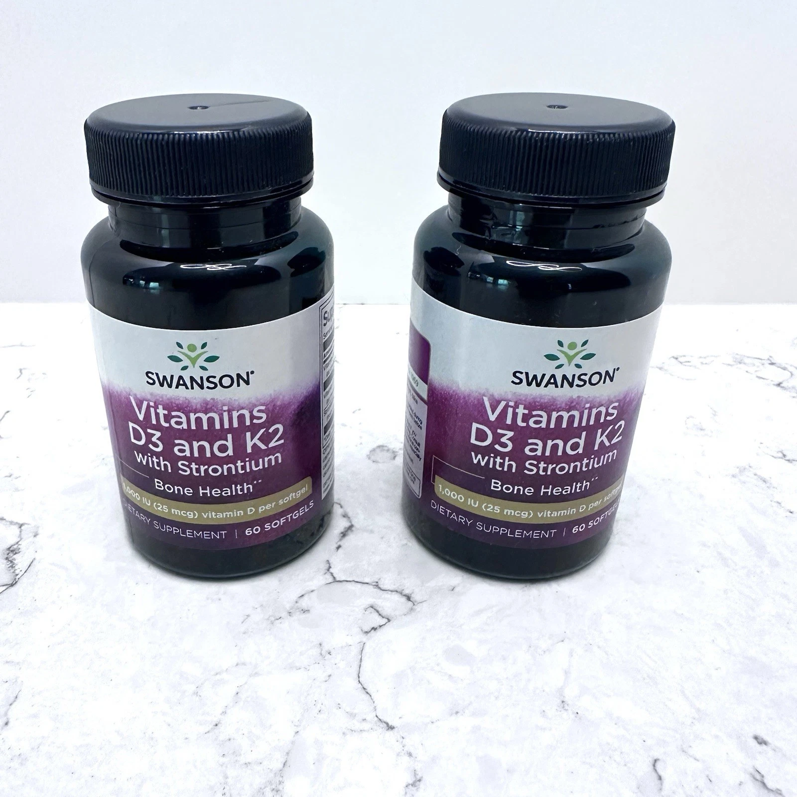 TWO NEW SEALED Swanson Strontium Complex Vitamins D-3 and K-2 120 Total Count