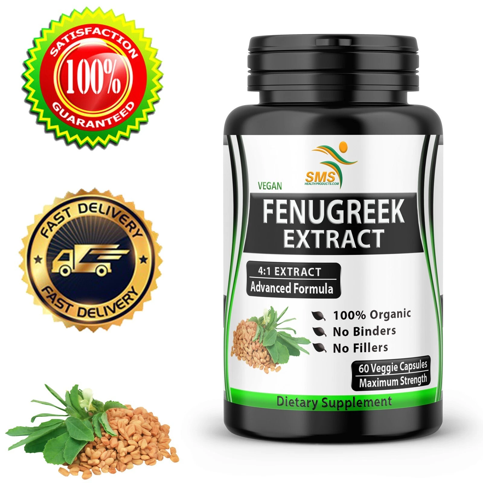 FENUGREEK SEED PILLS 2000mg DAILY EXTRACT 60 VEGGIE CAPSULES ORGANIC NON GMO