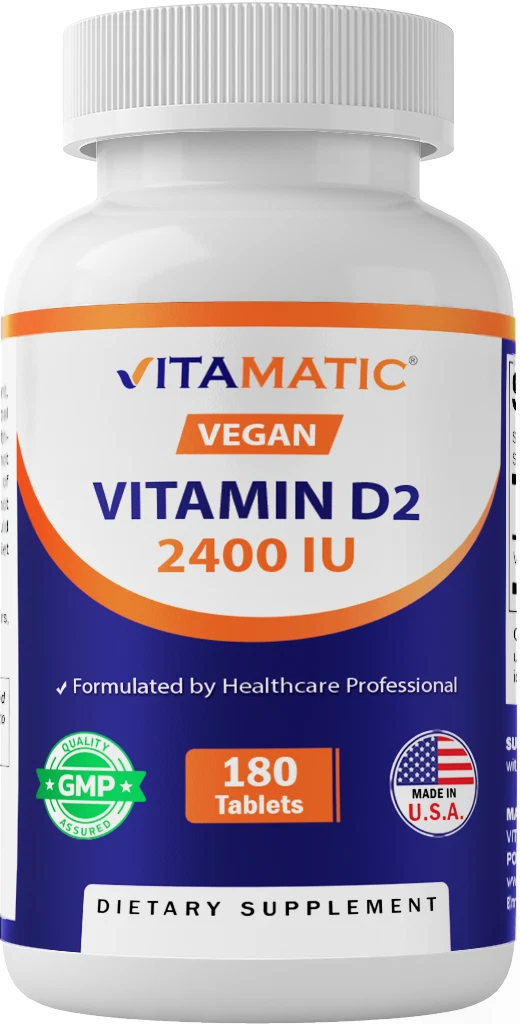 Vitamatic Vitamin D2 60 mcg (2400 IU) - Ergocalciferol - 180 Vegetarian Tablets